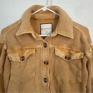 Bagatelle 100% Cotton Crop Button Jacket Mustard Yellow Small Chic Waffle Knit